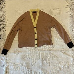 Ann Taylor Color Block Brown And Yellow V-neck Button Down Cardigan
